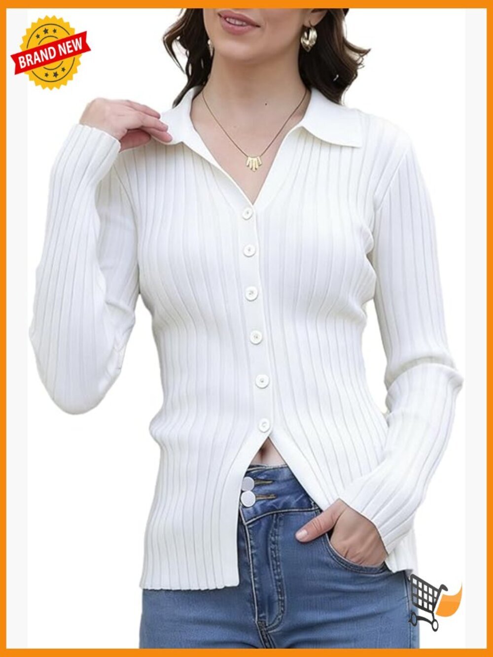 Lightweight Button Up Cardigan Soft V-Neck Stretch Work Sweater